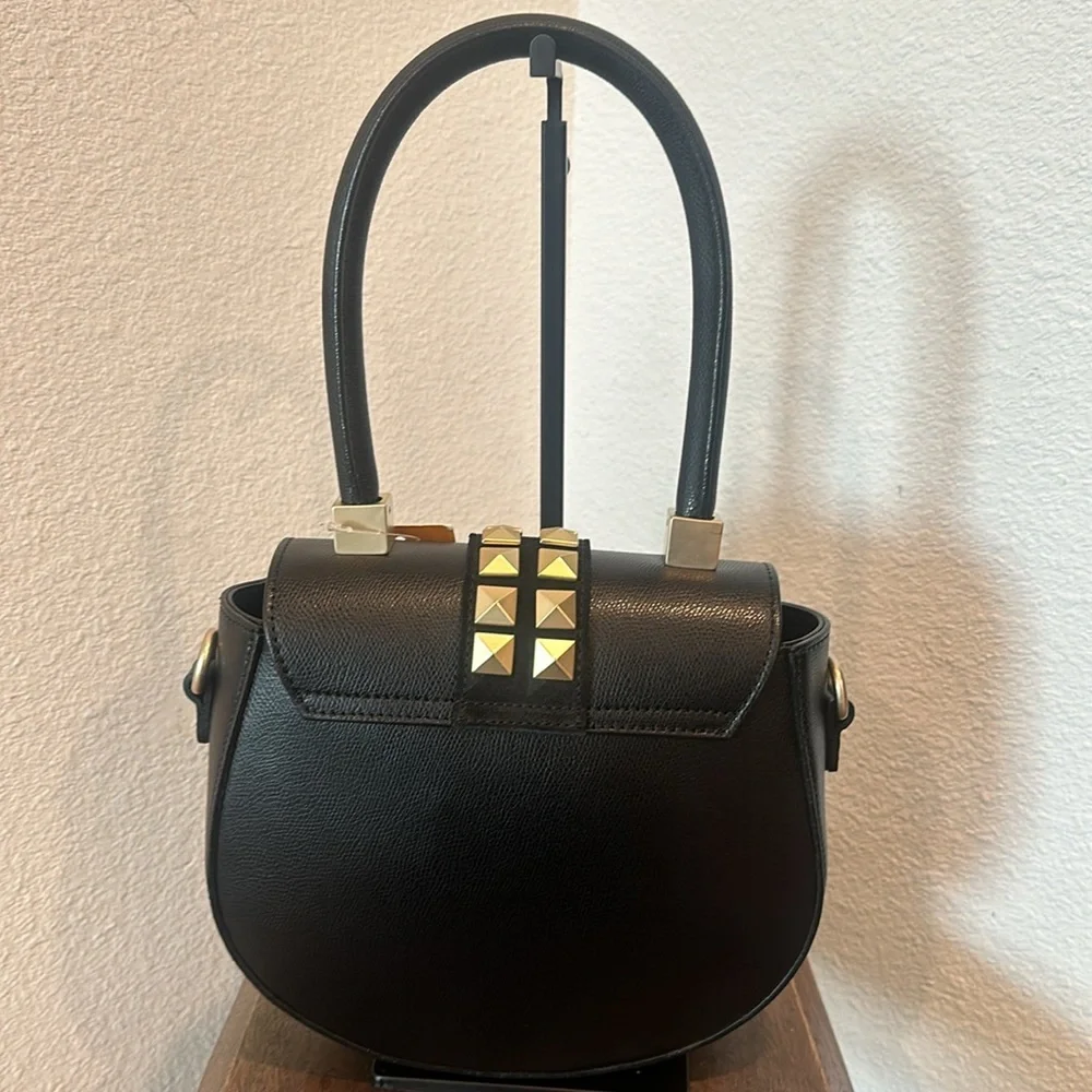 Authentic!Valentino By Mario Valentino Black Arletty Rockstud Leather Saddle New - Picture 7 of 12